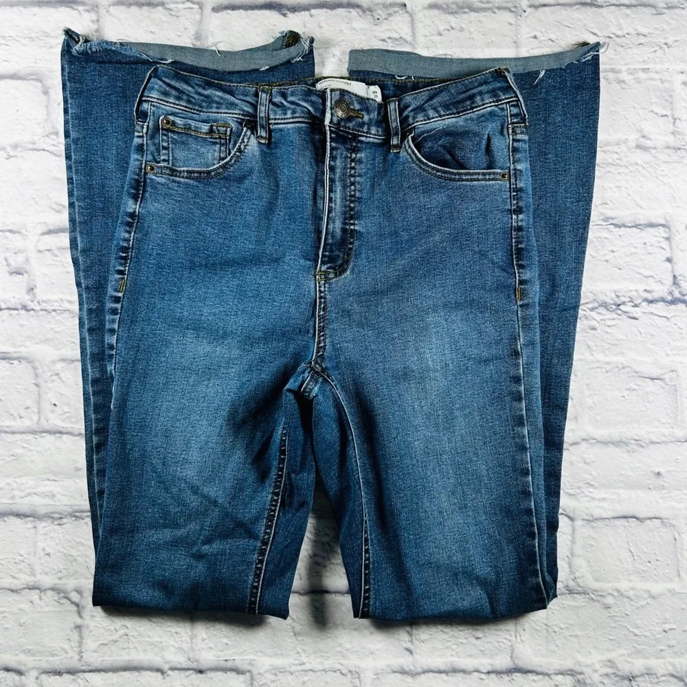 Garage Denim High Waist Flare Jeans Blue Raw Hem Size 9 29 Retro Inspired